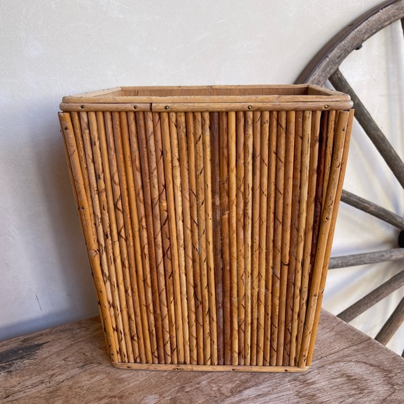 TIKI BAR BAMBOO WASTE CAN & TISSUE BOX COVER SET Vtg 50s-60’s Mid-Century RARE!! - Picture 4 of 13